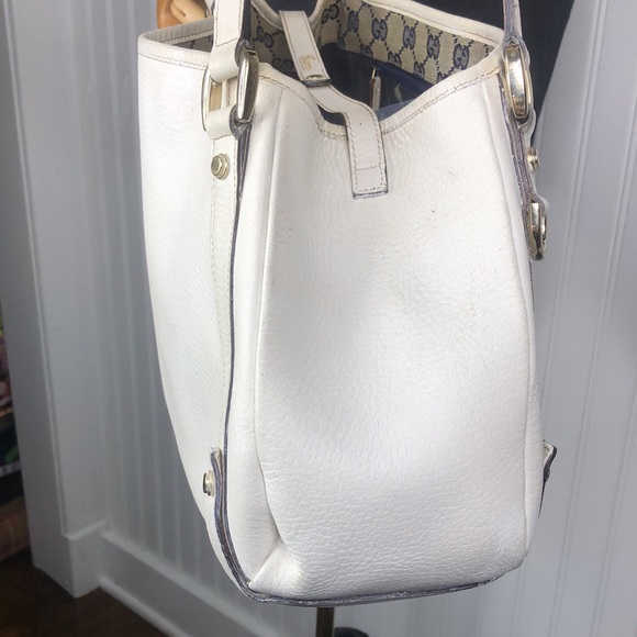 GUCCI Abbey D Ring White Leather Shoulder Bag Tote Vintage Authentic Dust Bag - Picture 6 of 17